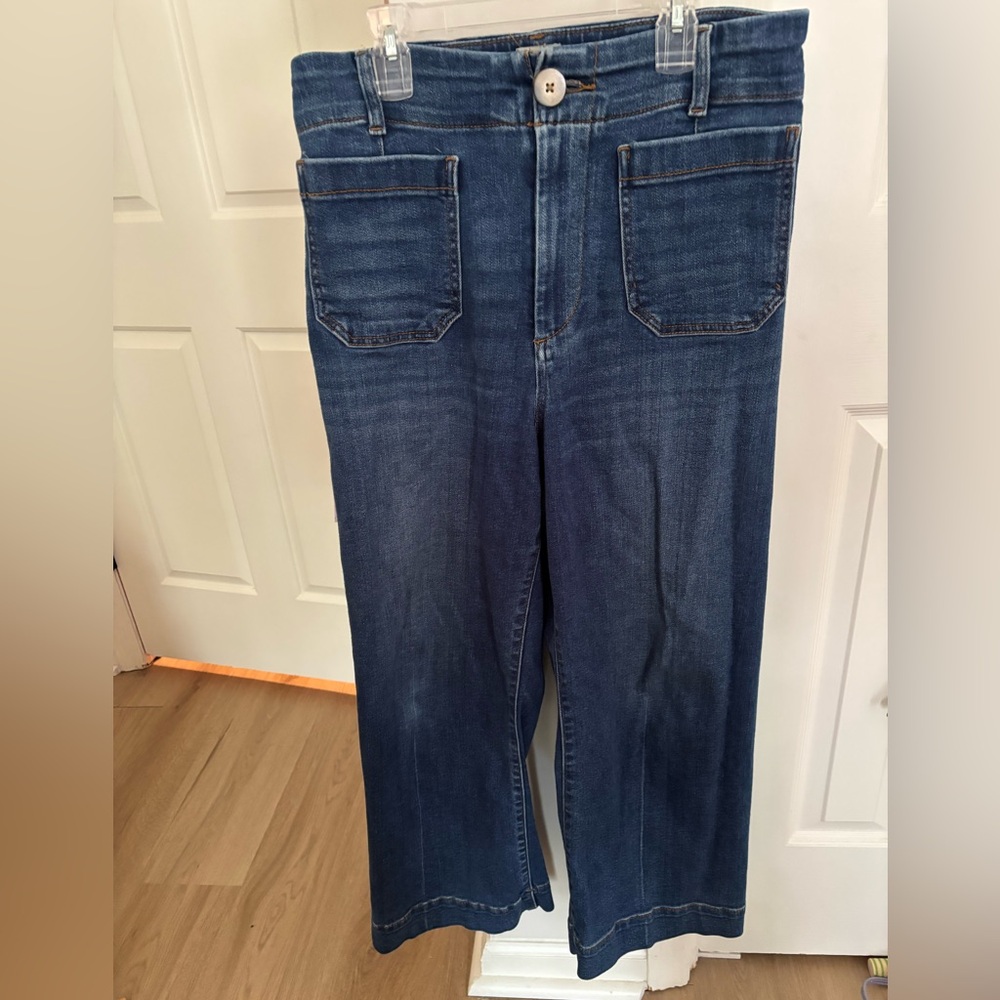 The Colette Crop High-Rise Wide-Leg Jeans by Maeve Medium Wash Size 29